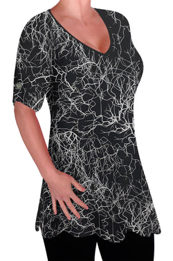 Womens Casual V Neck Plus Size Flared Swing Blouse Long Ladies Tunic Swing Flared T-Shirt Top