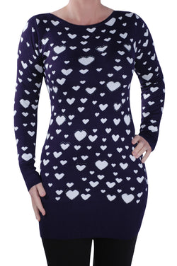 Crew Neck Heart Print Jumper