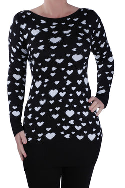 Crew Neck Heart Print Jumper