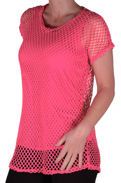 EyeCatch - Freda Ladies Crochet Knit Top with Vest One Size Coral