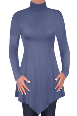 Gisele Polo Neck Long Sleeve Hanky Hem Plus Size Blouse