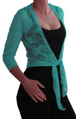 EyeCatch TM - Sylvia Ladies Lace Bolero Shrug Wrap Cardi One Size Aqua