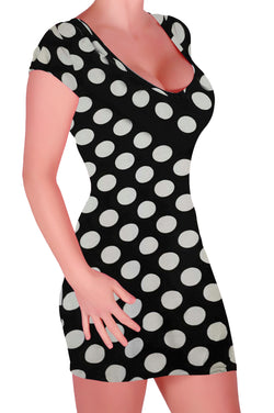 Kelsi V Neck Cap Sleeve Polka Dot Skull Bodycon