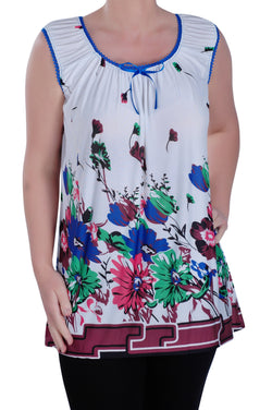 Viveca Floral Print Scoop Neck Sleeveless Tunic Top