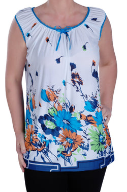 Viveca Floral Print Scoop Neck Sleeveless Tunic Top