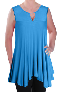 Womens Sleeveless Flare Flowy Keyhole Ladies Tunic T-Shirt Vest Top