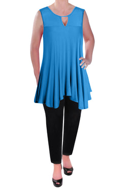 Womens Sleeveless Flare Flowy Keyhole Ladies Tunic T-Shirt Vest Top