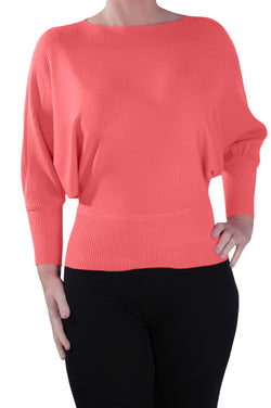 Batwing Boat Neck Fine Knit Stretch Jumper