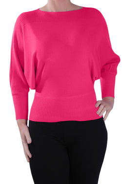 Batwing Boat Neck Fine Knit Stretch Jumper