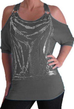 Mona Off The Shoulder Cut Out Graphic Tops