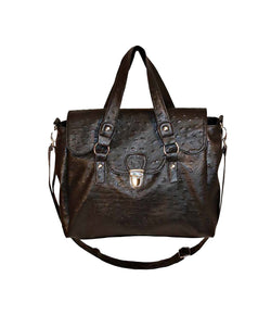 Designer Ostrich Effect Press Lock Handbag