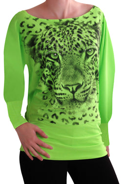 Long Sleeve Boat Neck Tiger Print Blouse