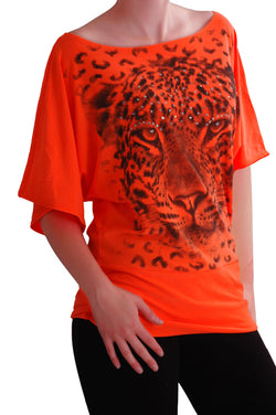 Animal Graphic Print Short Sleeve Neon Tops