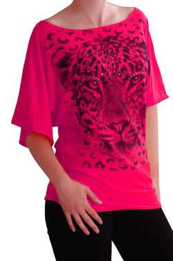 Animal Graphic Print Short Sleeve Neon Tops