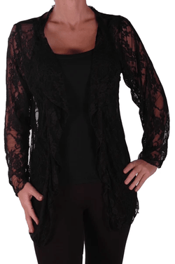 Eyecatch - Riya Womens Floral Lace Waterfall Cardigan Ladies Plus Size Open Cardi Sizes 14 - 28