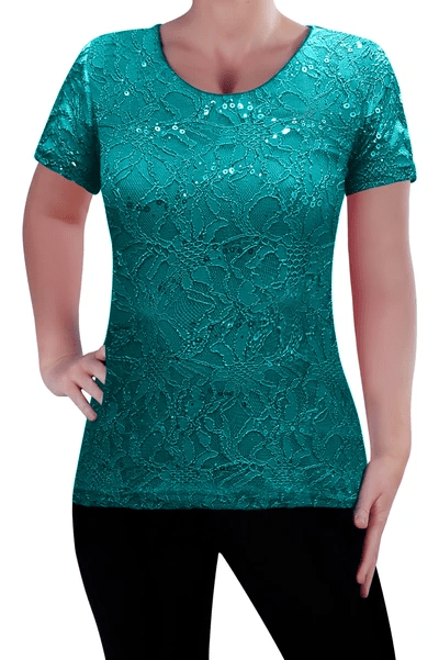 Scoop Neck Short Sleeve Floral Lace Blouse