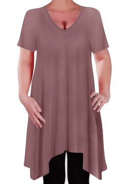 Olivia V Neck Long Tunic Uneven Hem Plus Size Flared Top