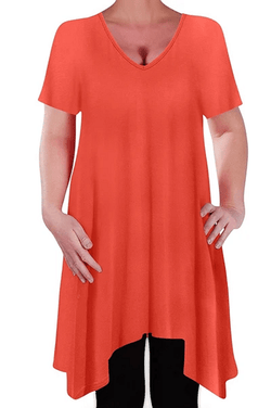 Olivia V Neck Long Tunic Uneven Hem Plus Size Flared Top
