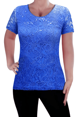 Scoop Neck Short Sleeve Floral Lace Blouse