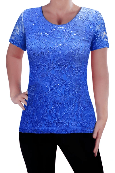Scoop Neck Short Sleeve Floral Lace Blouse