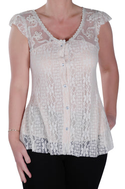 Sleeveless Lace Button Up Tops