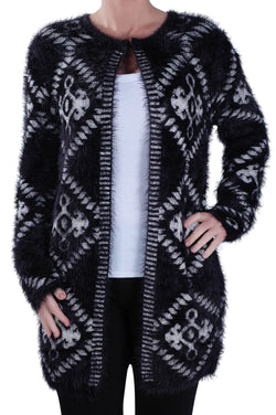 Open Front Knitted Fluffy Cardigan
