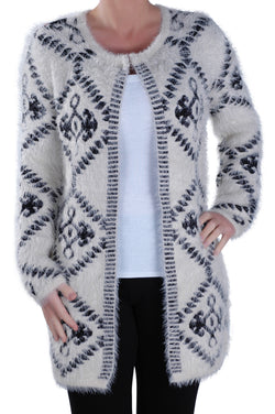 Open Front Knitted Fluffy Cardigan