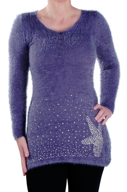 Long Sleeve Scoop Neck Studded Jumper