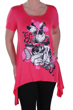 Marcia Butterfly Rose Print Scoop Neck Tunic Top