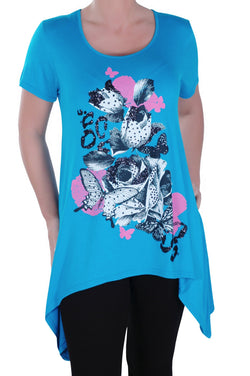 Marcia Butterfly Rose Print Scoop Neck Tunic Top